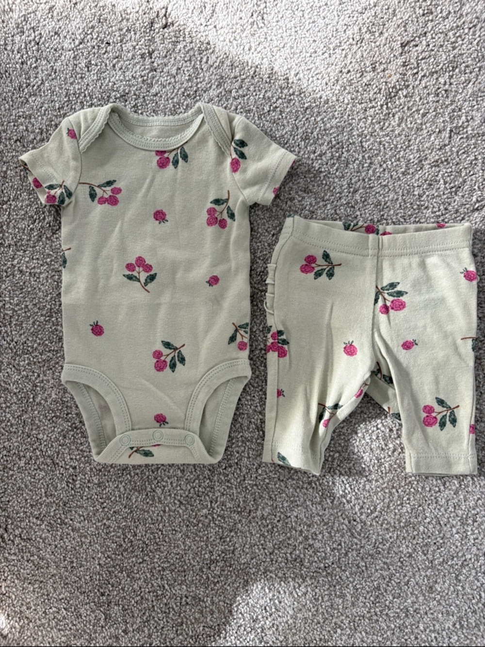 Raspberry Flowers Baby Bodysuit & Pants Set